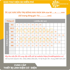Ốc Lục giác đầu trụ bông mai inox 304 size M4x14