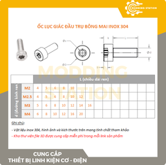 Ốc Lục giác đầu trụ bông mai inox 304 size M2.5x16