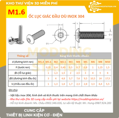 Ốc Lục giác đầu dù inox 304 size M1.6x10