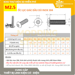 Ốc Lục giác đầu dù inox 304 size M2.5x16