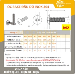 Ốc Bake đầu dù inox 304  size M2x6