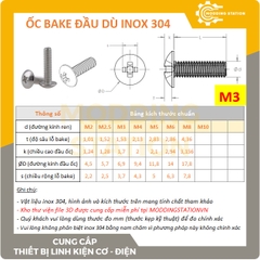 Ốc Bake đầu dù inox 304  size M3x25