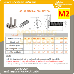 Ốc Lục giác đầu côn inox 304 size M2x40