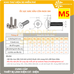 Ốc Lục giác đầu côn inox 304 size M5x80