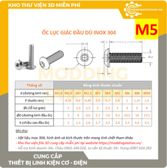 Ốc Lục giác đầu dù inox 304 size M5x35