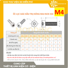 Ốc Lục giác đầu trụ bông mai inox 304 size M4x14