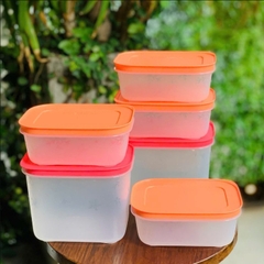 Bộ 6 Hộp Tupperware Trữ Đông  4 Hộp 450ml+2 Hộp 1.1L - Nắp Cam - Thân Trong Bông Tuyết  - Tupperware Trung Chính Hãng