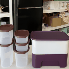 Combo Bộ Hộp Tupperware Bảo Quản Thực Phẩm One Touch Fresh 5 Hộp và Thùng Gạo Rice Smart Junior 5kg
