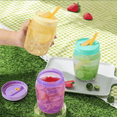 Hộp Jar 550ml có ống hút -màu mới