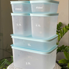 Combo Tuptrung - 6 Hộp đông xanh min thân trong bông tuyết - gồm 2h 450ml 2h 1.1L 1h dẹp 1L 1h 2.5L - Tupperware