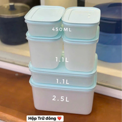 Combo Tuptrung - 6 Hộp đông xanh min thân trong bông tuyết - gồm 2h 450ml 2h 1.1L 1h dẹp 1L 1h 2.5L - Tupperware