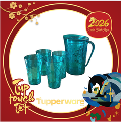 Bộ Bình Nước Tupperware Prisms Serving  + 4 Cốc Xanh Min - Tupperwera Malaysia Chính Hãng