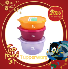 Bộ Hộp Tupperware Bowl Tròn  Hộp 1L + 1.5L + 2L - Tupperware Trung Chính Hãng