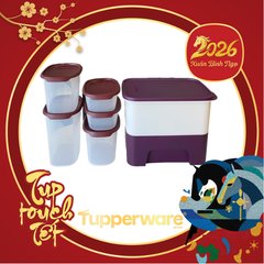 Combo Bộ Hộp Tupperware Bảo Quản Thực Phẩm One Touch Fresh 5 Hộp và Thùng Gạo Rice Smart Junior 5kg