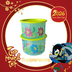 Tupmalay - Hộp Mát Tròn Tupperware One Touch OT Batik Hoa Xanh (01 Hộp)