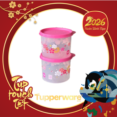 Hộp mát Tupperware 600ml - hồng in hoa