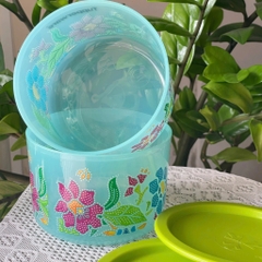 Tupmalay - Hộp Mát Tròn Tupperware One Touch OT Batik Hoa Xanh (01 Hộp)