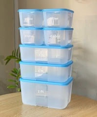 Bộ 7 Hộp Tupperare Trữ Đông  ( 2.6L, 1.7L, 650ml ) - Nắp Xanh - Tupperware Trung Chính Hãng