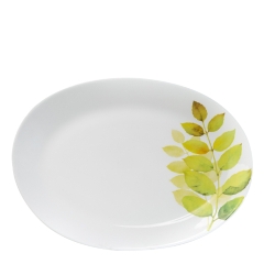 Đĩa Thủy Tinh Oval 32cm Họa Tiết Lá Thu