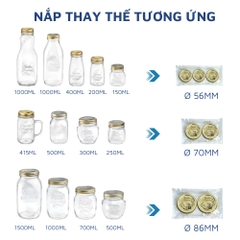Bộ Nắp Vặn Hũ Thủy Tinh Quattro 56mm / 70mm / 86mm Bormioli Rocco – Nắp Thay Thế Chính Hãng