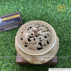 Lư đồng xông trầm hương, trầm nụ kèm đôn, chạm khắc tinh xảo họa tiết rồng phượng