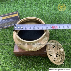 Lư đồng xông trầm hương, trầm nụ kèm đôn, chạm khắc tinh xảo họa tiết rồng phượng