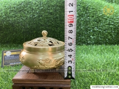 Lư đồng xông trầm nụ, nhang vòng - Lư đồng họa tiết rồng phượng cao 8cm