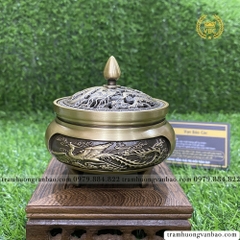 Lư xông trầm bằng đồng, chạm khắc rồng phượng tinh xảo mẫu 2