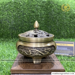 Lư xông trầm bằng đồng, chạm khắc rồng phượng tinh xảo mẫu 2