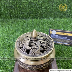 Lư xông trầm bằng đồng, chạm khắc rồng phượng tinh xảo mẫu 2
