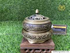 Bộ lư và đế đồng xông trầm hương, trầm nụ - Họa tiết hoa sen