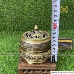 Bộ lư và đế đồng xông trầm hương, trầm nụ - Họa tiết hoa sen