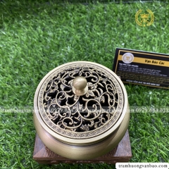 Lư đồng xông trầm hương, trầm nụ - Lư trơn nắp họa tiết