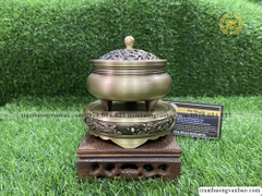 Lư đồng xông trầm hương, trầm nụ kèm đôn - Lư trơn nắp họa tiết
