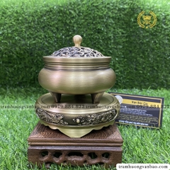 Lư đồng xông trầm hương, trầm nụ kèm đôn - Lư trơn nắp họa tiết
