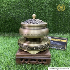 Lư đồng xông trầm hương, trầm nụ kèm đôn - Lư trơn nắp họa tiết