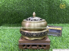 Bộ lư và đế đồng xông trầm hương, trầm nụ - Họa tiết trơn, nắp sen