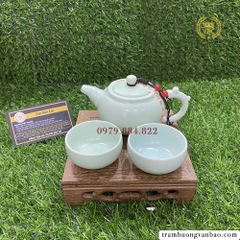 Bộ Ấm Chén Cao Cấp pha trà bằng gốm sứ có kèm hộp đựng có quai xách, Ấm dung tích 160ml, Thích hơp đi du lịch dã ngoại