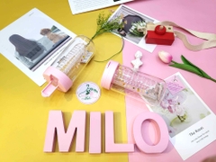 Bình nước thủy tinh họa tiết hoa mini kèm ống hút (màu hồng) - 550ml