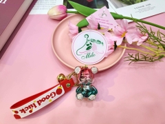 Móc khóa gấu bear màu loang đính đá kèm dây đeo chữ good luck