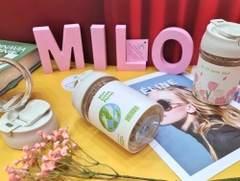 Bình nước thủy tinh họa tiết hoa tulip kèm dây đeo ngọc trai - 400ml