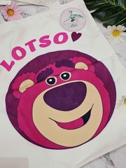 Túi tote Canvas gấu dâu Lotso cao cấp (có khóa kéo)