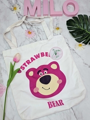 Túi tote Canvas gấu dâu Lotso cao cấp (có khóa kéo)