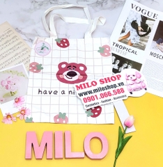 Túi tote canvas gấu dâu Lotso + Melody (Quảng Châu)