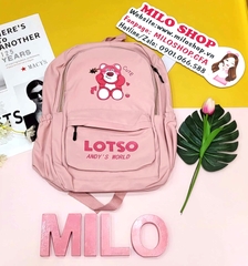 Balo Quảng Châu gấu dâu họa tiết chữ Lotso