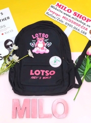Balo Quảng Châu gấu dâu họa tiết chữ Lotso