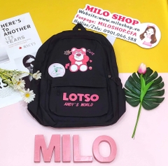 Balo Quảng Châu gấu dâu họa tiết chữ Lotso