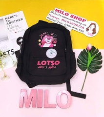Balo Quảng Châu gấu dâu họa tiết chữ Lotso