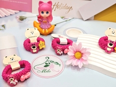 Cột tóc thun sticker nổi gấu dâu Lotso (hồng sen)