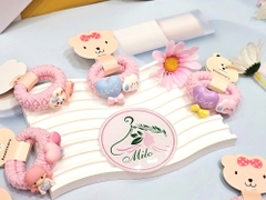 Cột tóc thun sticker nổi thỏ + trái tim (hồng phấn)